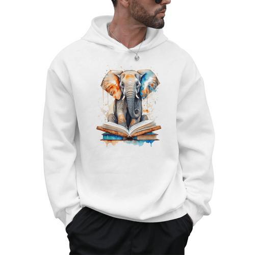Elephant Reading Book Animal Art Print Graphic Men Hoodie - Bookorys