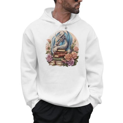 Fantasy Dragon Books Floral Boho Bookworm Men Hoodie - Bookorys