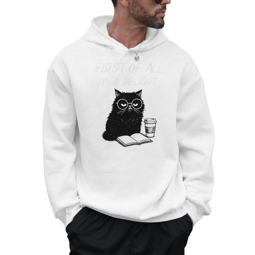 First Of All I’m A Delight Cute Cat Books Coffee Humor Men Hoodie - Bookorys AU