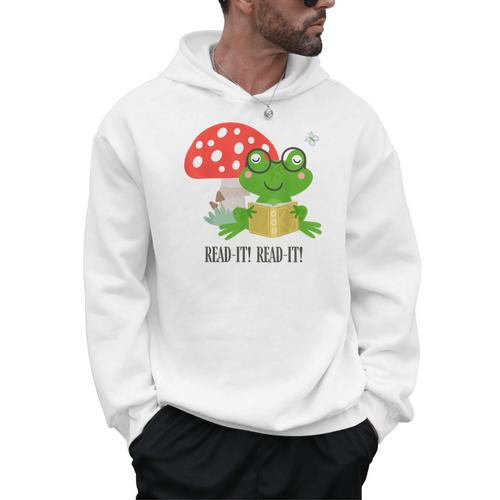 Frog Reading Book Mushroom Cottagecore Aesthetic Frog Men Hoodie - Bookorys