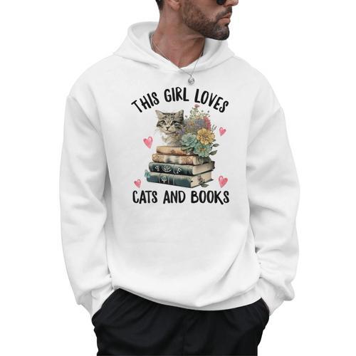 This Girl Loves Cats And Books Cat Watercolor Men Hoodie - Bookorys AU