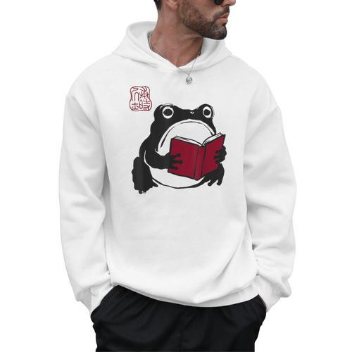 Grumpy Frog Book Lover Librarian Anime Japanese Men Hoodie - Bookorys DE
