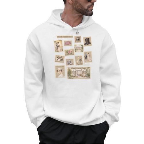 Jane Austen Book Classic Literature Stamp Collage Premium Tri-Blend Men Hoodie - Bookorys