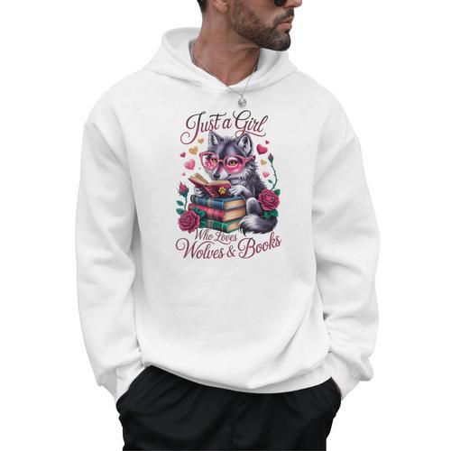Just A Girl Who Loves Books And Wolves Librarian Teacher Men Hoodie - Bookorys