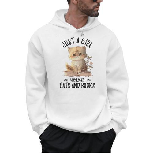 Just A Girl Who Loves Cats And Books Kitties Pet Art Lover Men Hoodie - Bookorys UK