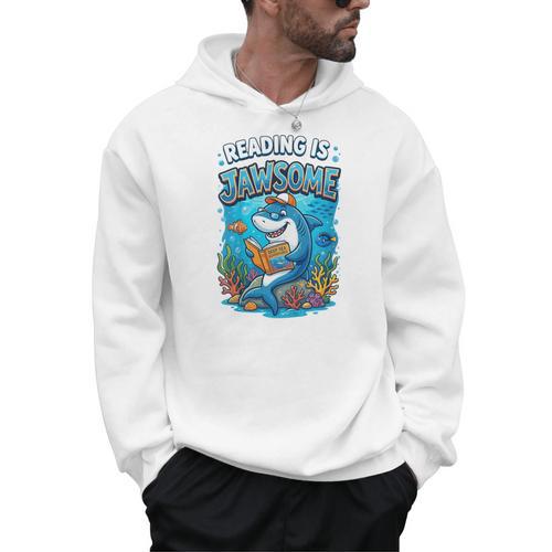 Kids Toddler Boy Reading Is Jawsome Shark Book Lover Kids Nerdy Men Hoodie - Bookorys