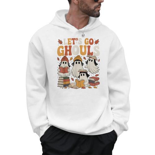 Let’s Go Ghouls Cozy Girly Ghosts Halloween Fall Book Lovers Men Hoodie - Bookorys CA