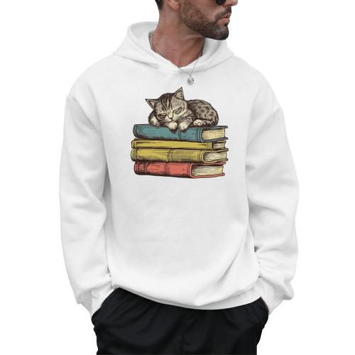 Librarian Cottagecore Aesthetic Cute Cat Book Reading Lover Men Hoodie - Bookorys AU