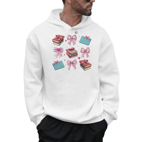Librarian Library Books Girl Coquette Bow Pink Mom Men Hoodie - Bookorys CA