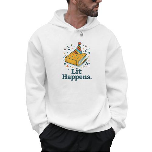 Lit Happens Book Party Hat Confetti Literary Pun Men Hoodie - Bookorys