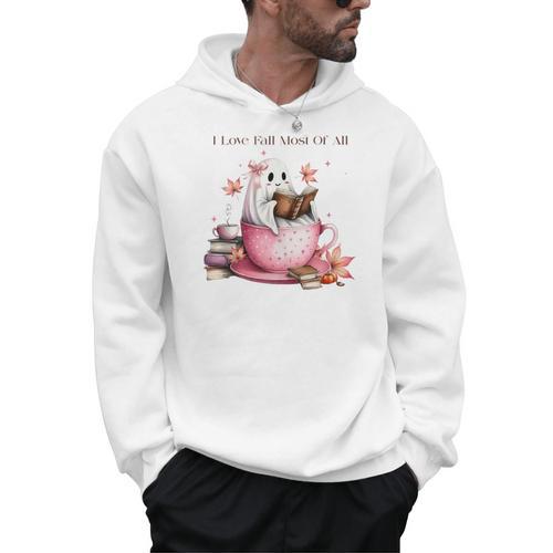 I Love Fall Most Of All Halloween Ghost Book Lover Men Hoodie - Bookorys DE