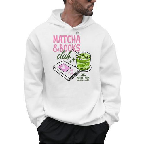 Matcha & Books Club Green Tea Latte Lovers Men Hoodie - Bookorys UK