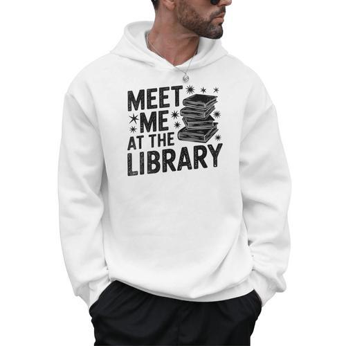 Meet Me At The Library Librarian Book Reading Books Men Hoodie - Bookorys