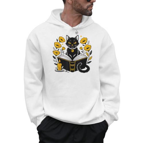 Mystic Cat With Spell Book Candle Flowers Witchcore Men Women Kids Men Hoodie - Bookorys AU