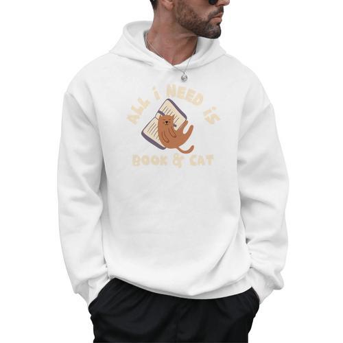 All I Need Is Book & Cat Book Lovers Cat Owners Humour Men Hoodie - Bookorys AU