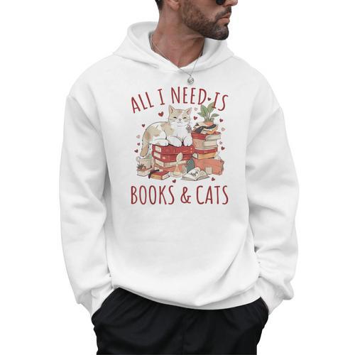 All I Need Is Books And Cats Valentines Day Reading Bookworm Men Hoodie - Bookorys