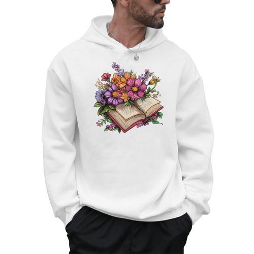 Open Book With Colorful Flowers For Readers Men Hoodie - Bookorys