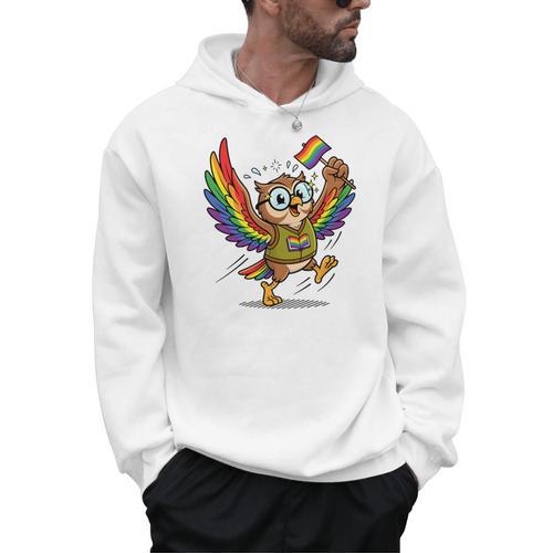 Owl With Pride Flag Book Lover Rainbow Library Men Hoodie - Bookorys AU