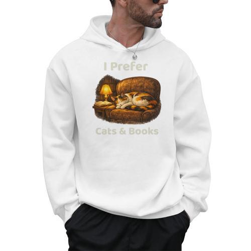 I Prefer Cats & Books – Calico Cat And Book Men Hoodie - Bookorys UK