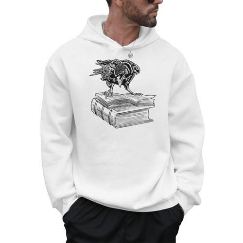 Raven Crow Book Aesthetic Dark Academia Bookworm Men Hoodie - Bookorys