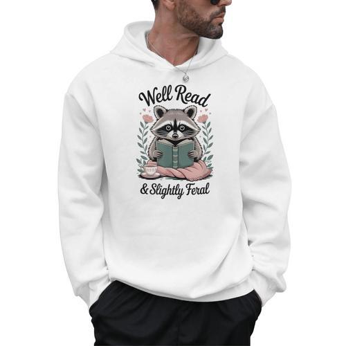 Well Read & Slightly Feral Raccoon Book Women Men Hoodie - Bookorys CA