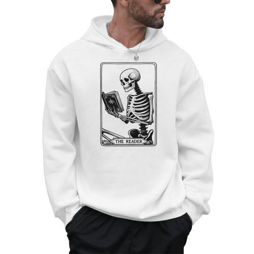 The Reader Tarot Card Skeleton Reading Book Books Men Hoodie - Bookorys
