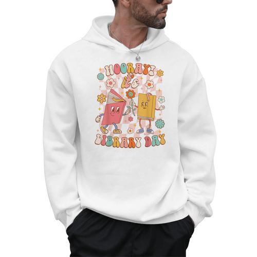 Reading Book Lover School Librarian Hooray It's Library Day Men Hoodie - Bookorys