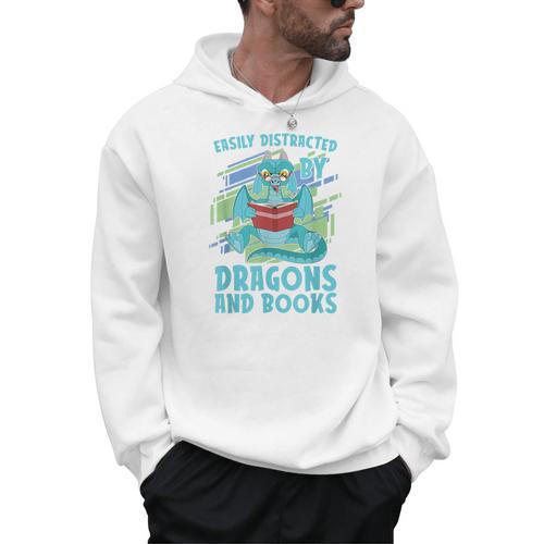 Reading Books Easily Distracted By Dragons And Books Men Hoodie - Bookorys