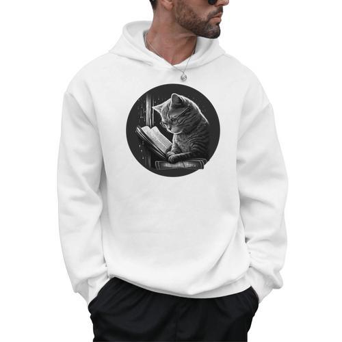 Reading Cat Book Lover Cat Lover Bookworm Cat Owner Men Hoodie - Bookorys AU
