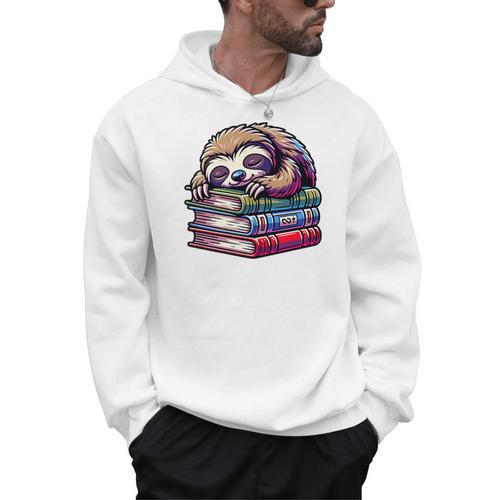 Reading Muffler Sloth On Stack Of Books Premium Tri-Blend Men Hoodie - Bookorys