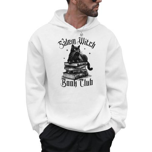 Salem Witch Book Club Bookish Retro Halloween Cat Men Hoodie - Bookorys