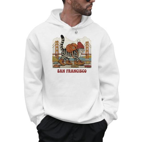 San Francisco Cat Tshirt Golden Gates Bridge Reading Books Men Hoodie - Bookorys CA