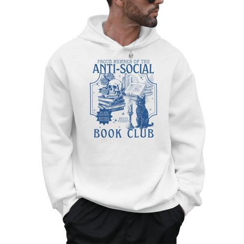 Sarcastic Anti Social Book Club Cat Skull Book Lover Men Hoodie - Bookorys
