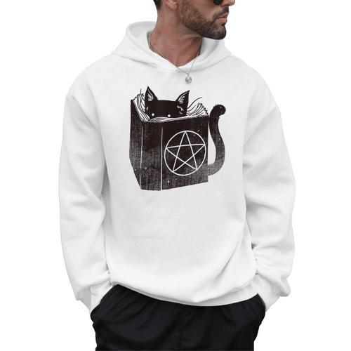 SataniCat Pentagram Cat Satan Demon Necronomicon Book Lover Men Hoodie - Bookorys AU