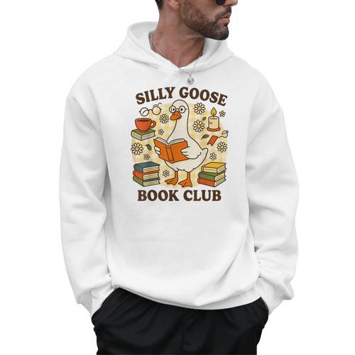 Silly Goose Book Club Cozy Reading Humor Men Hoodie - Bookorys UK