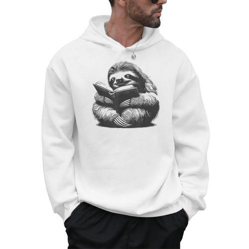 Sleepy Sloth Reading Book Cute Vintage Animal Graphic Men Hoodie - Bookorys CA