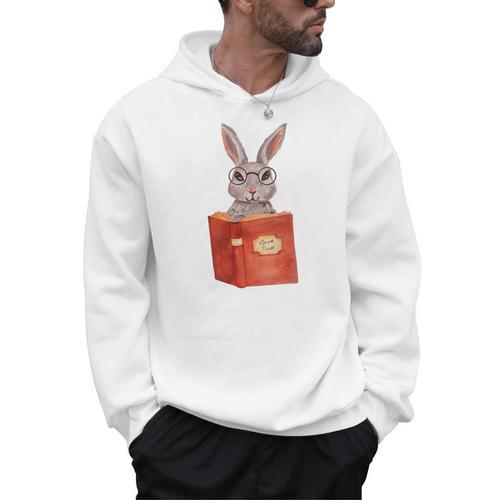 Studious Studying Bunny Book Lover Reading Geek Rabbit Men Hoodie - Bookorys UK