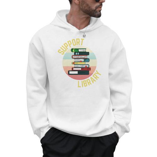 Support Your Local Library Retro Librarian Vintage Read Book Men Hoodie - Bookorys