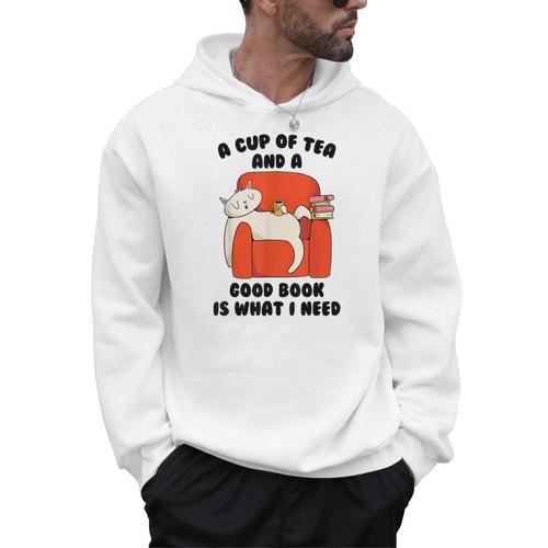 Tea A Cup Of Tea And A Good Book Is What I Need Cat Men Women Kids Men Hoodie - Bookorys AU