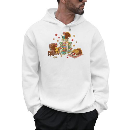 Turkey Reading Books Fall Librarian Book Lover Teacher Kids Men Hoodie - Bookorys DE