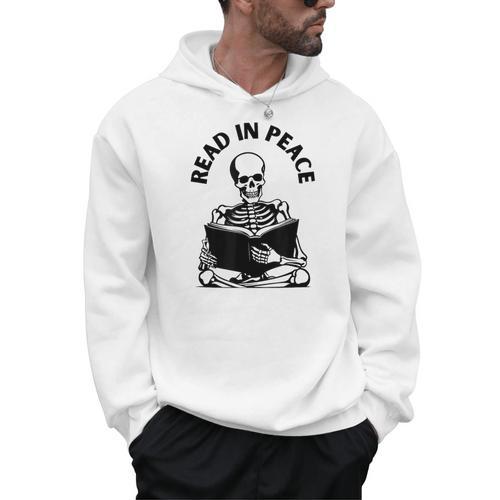 Whimsigoth Skeleton Reading A Book Dark Gothic Aesthetic Men Hoodie - Bookorys CA