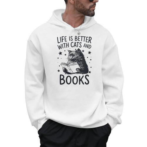 Women's Life Is Better With Cats And Books Cat Men Hoodie - Bookorys UK