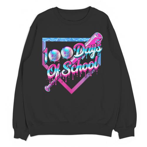 100 Days Of School Baseball 100th Day Ice Cream Boys Kids Unisex Sweatshirt - Sportilla