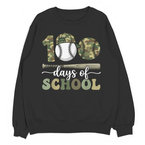 100 Days Of School Baseball Camo Art For Boys Kids Students Unisex Sweatshirt - Sportilla