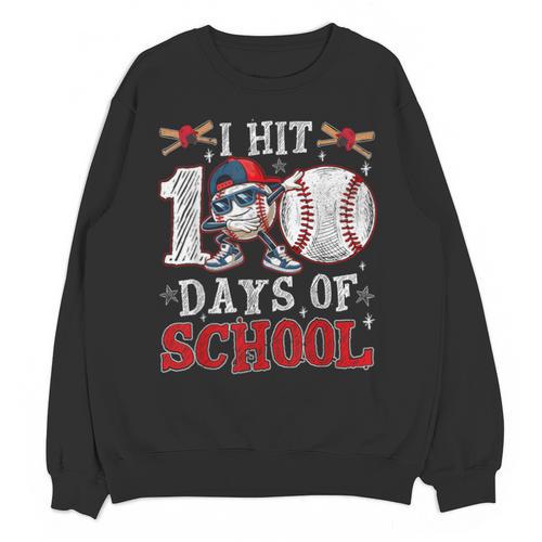100 Days Of School Dabbing Baseball Hit Student Kids Boys Unisex Sweatshirt - Sportilla