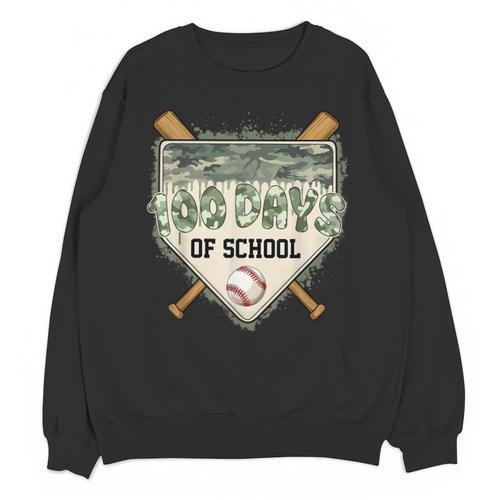 100 Days Of School Home Plate Camo Baseball Dripping Boys Unisex Sweatshirt - Sportilla