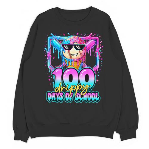100 Drippy Days Of School Baseball Ice Cream 100th Day Boys Unisex Sweatshirt - Sportilla