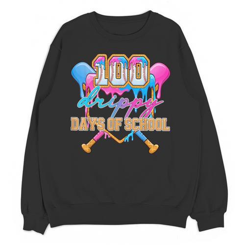 100 Drippy Days Of School Baseball Ice Cream Drip Boys Kids Unisex Sweatshirt - Sportilla