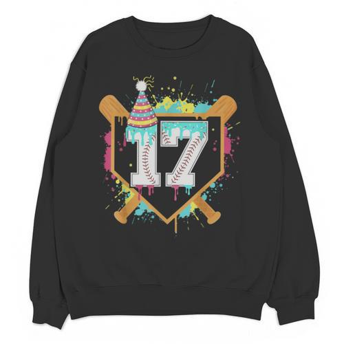 17th Birthday Baseball Drip Number 17 Year Old Birthday Boy Unisex Sweatshirt - Sportilla