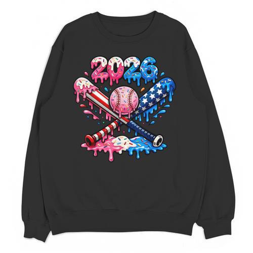 2026 American Flag Baseball Ice Cream Drip Bats Boys Unisex Sweatshirt - Sportilla